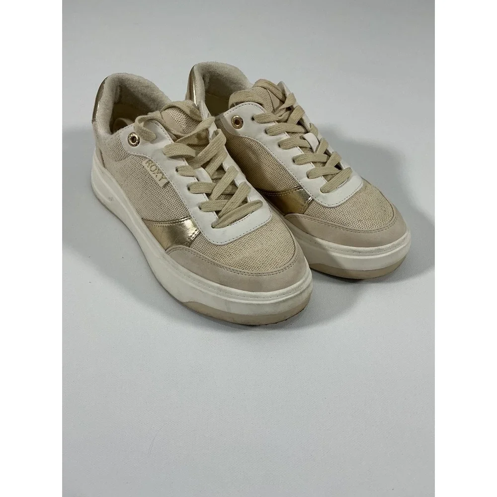 Roxy Carver Women's Sneakers Cream Gold Chunky Platform Size 7.5